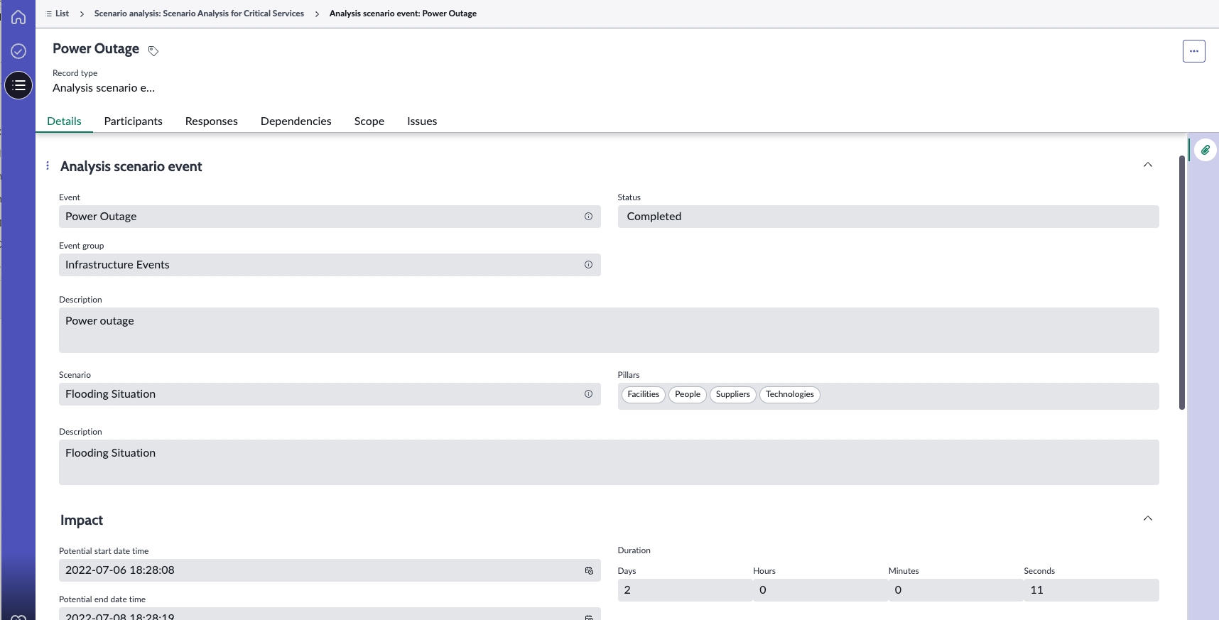 Scenario event form.