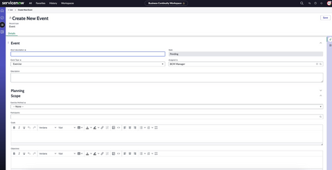 Create New Event form.