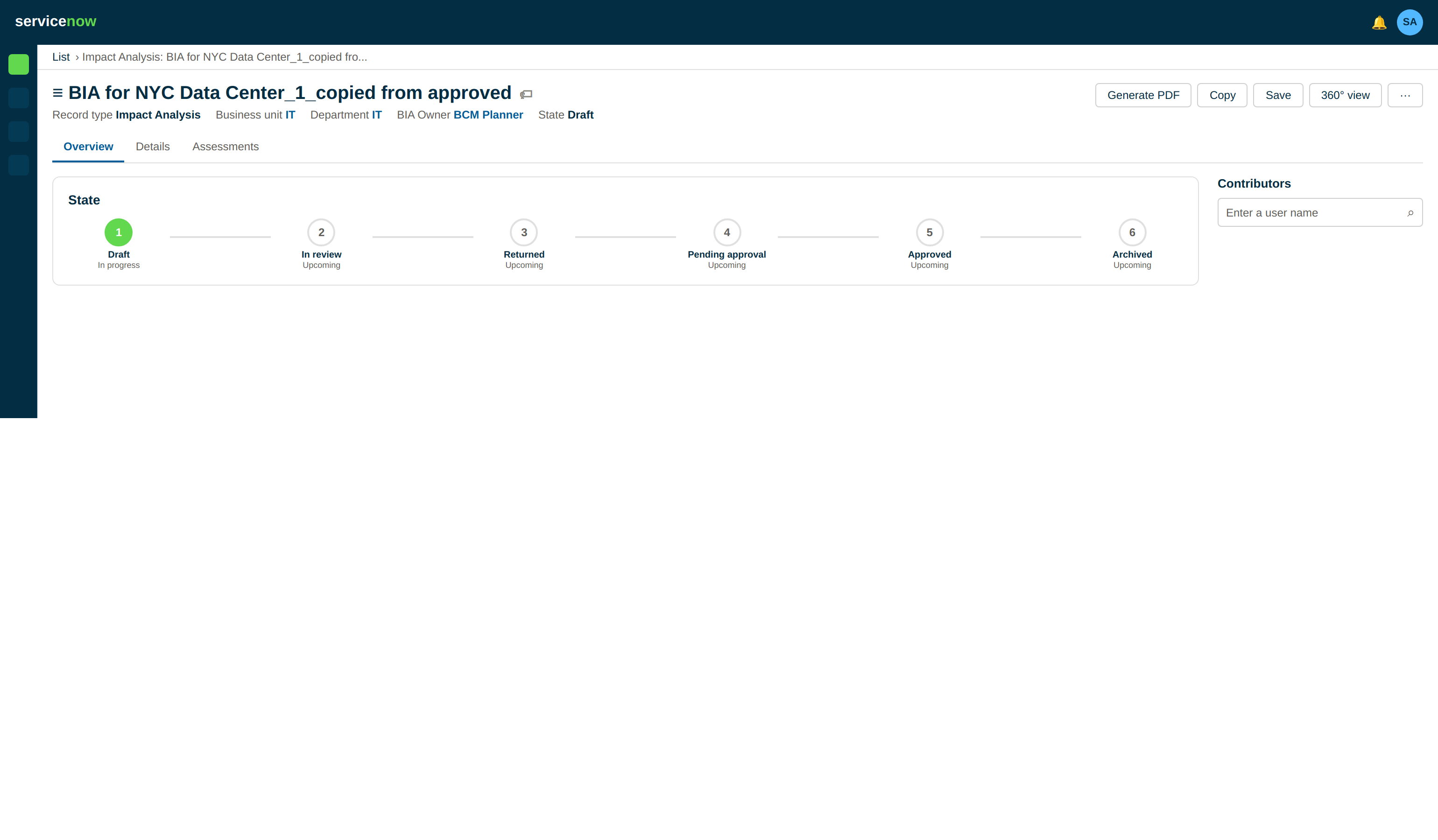 Header of a record page.