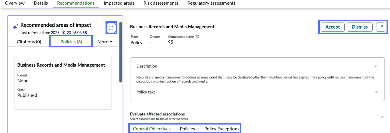 Details of the recommended policy.