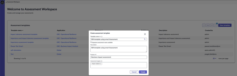 Create assessment template form.
