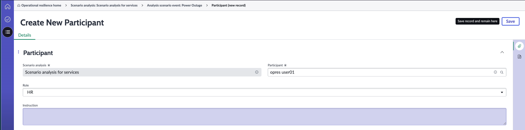 Create a participant for the scenario analysis.