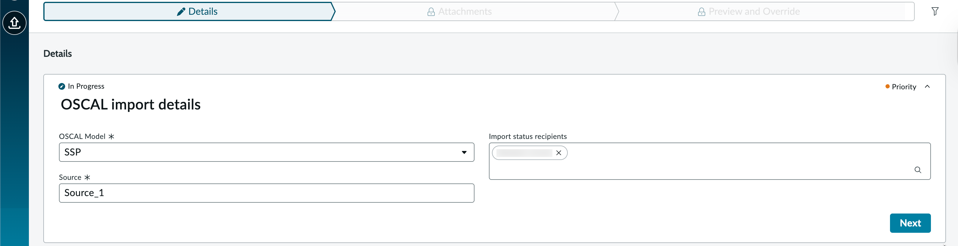 OSCAL import SSP details tab.