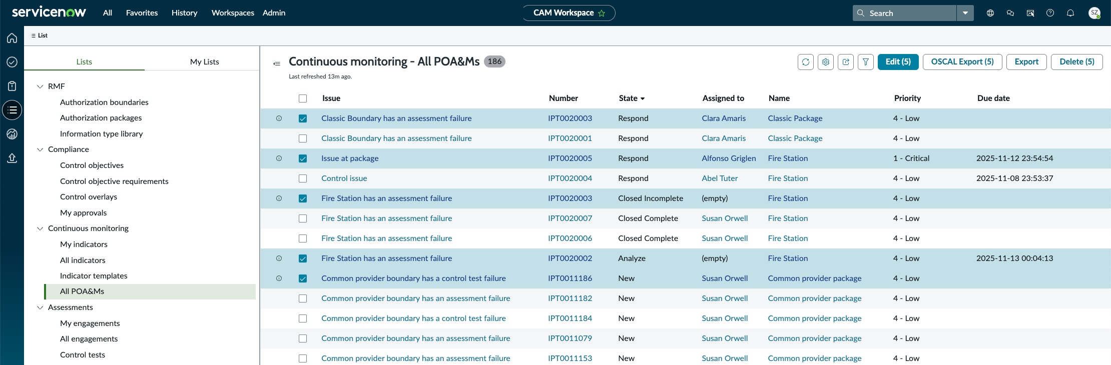 Selecting individual POA&M files.