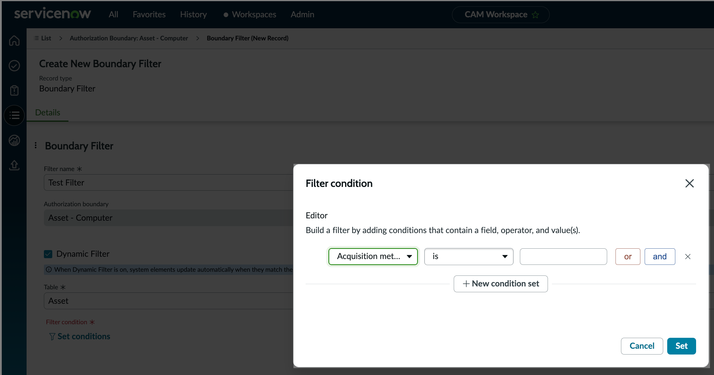Adding filter conditions.