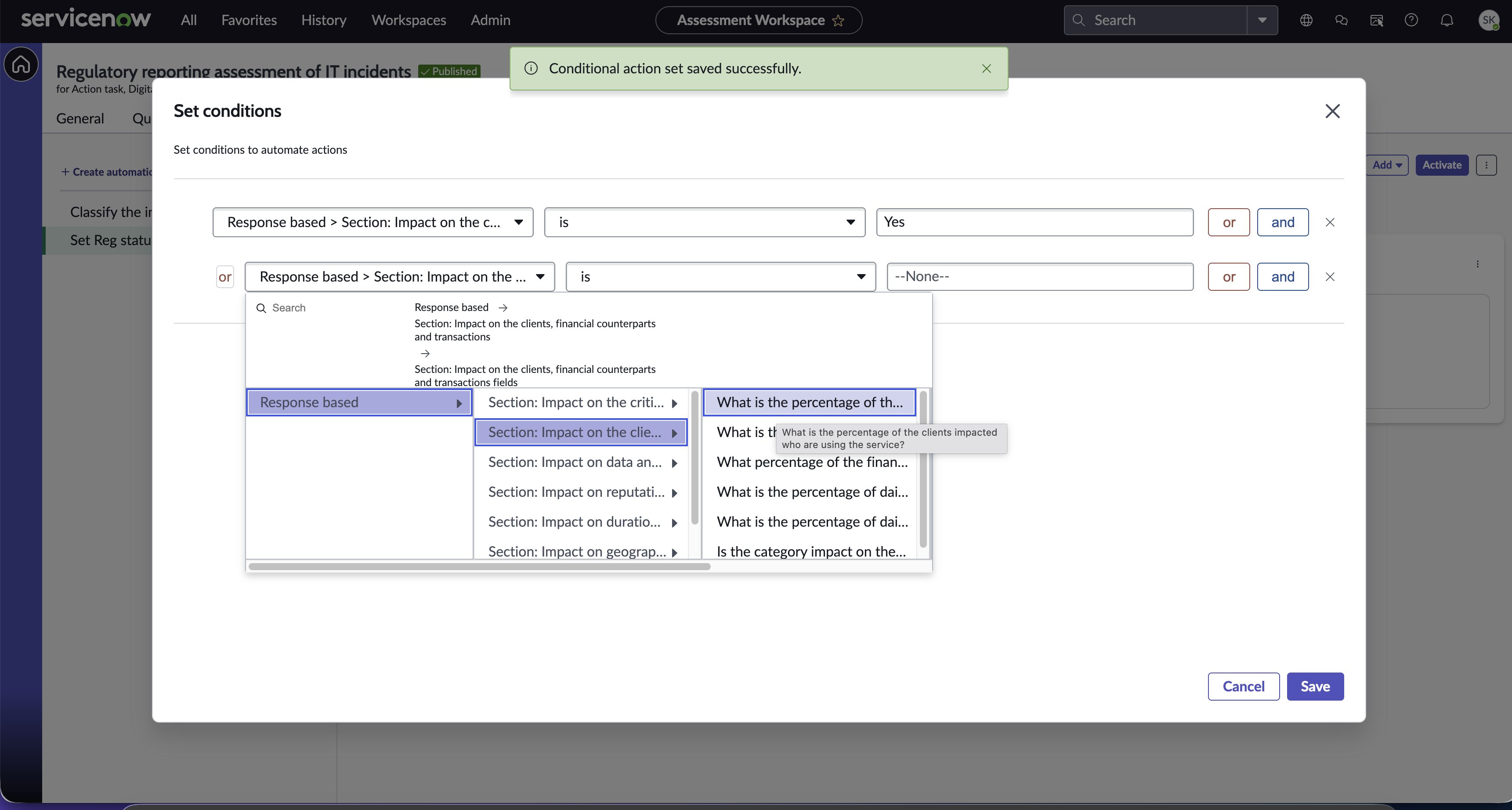 Example showing to set conditions based on responses.