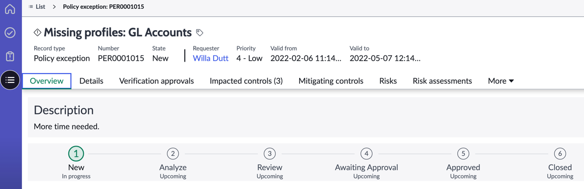 Policy exception overview page