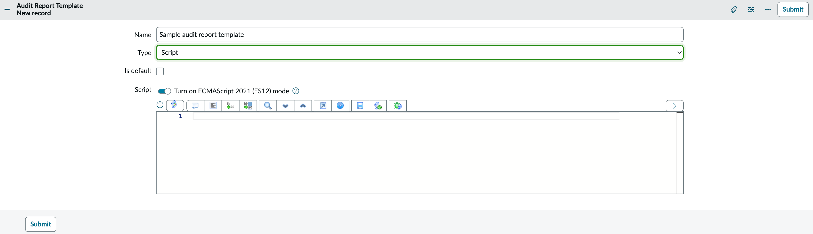 Script code for audit report template.
