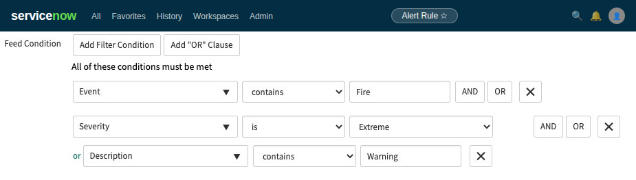 Setting up filter for feed condition
