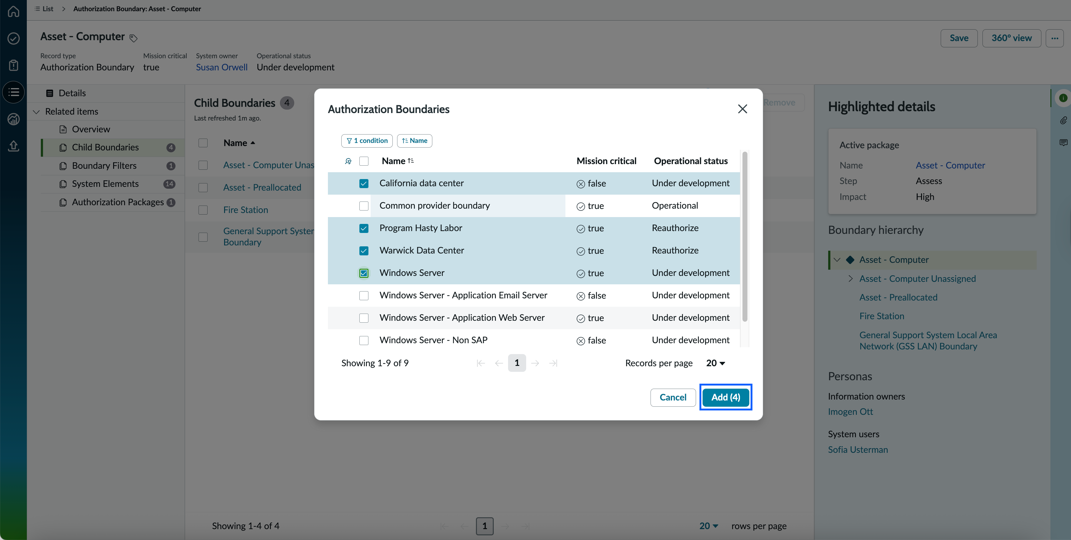 Adding Child Authorization Boundary.