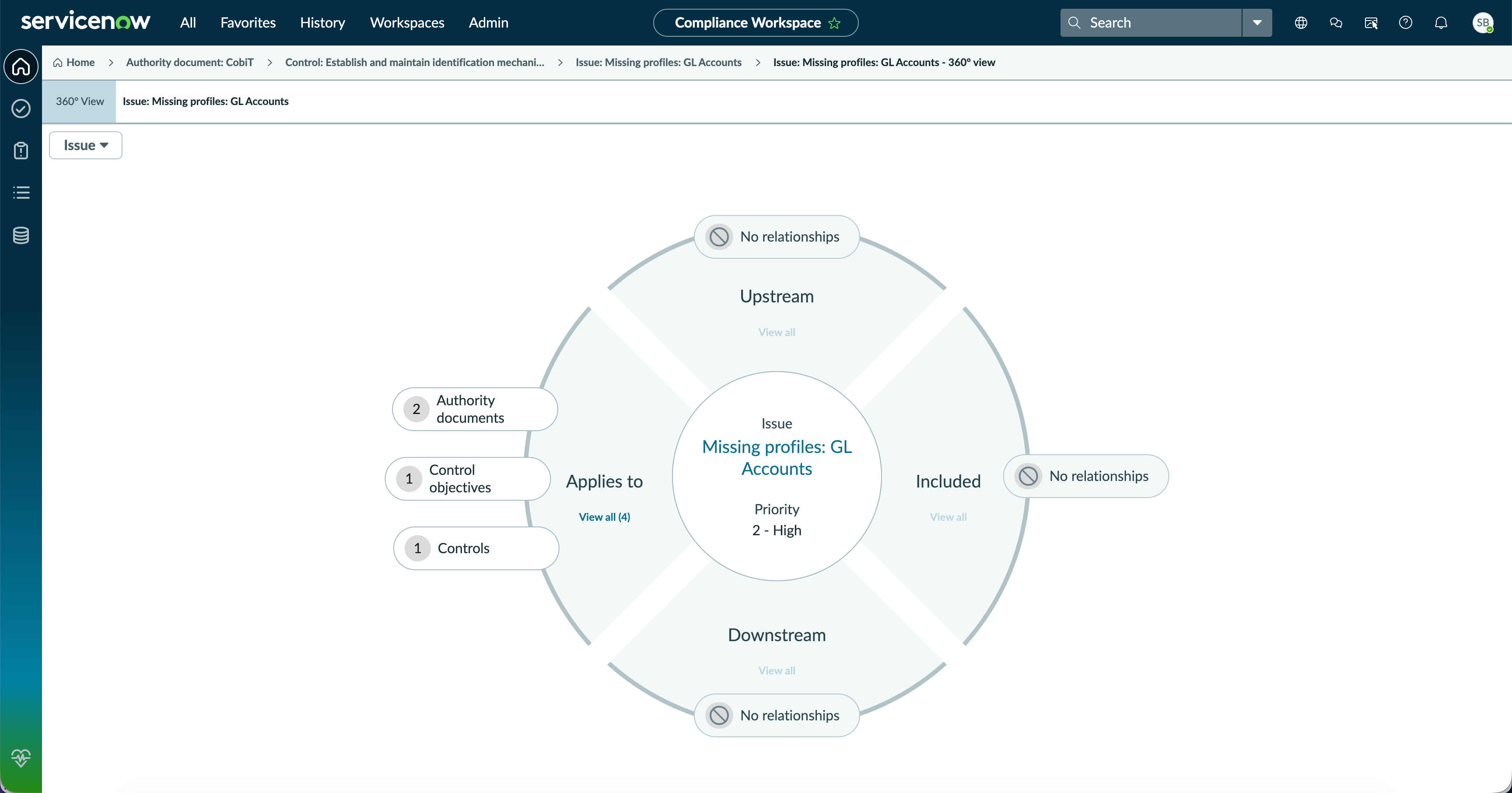 Issue linked to compliance objects.