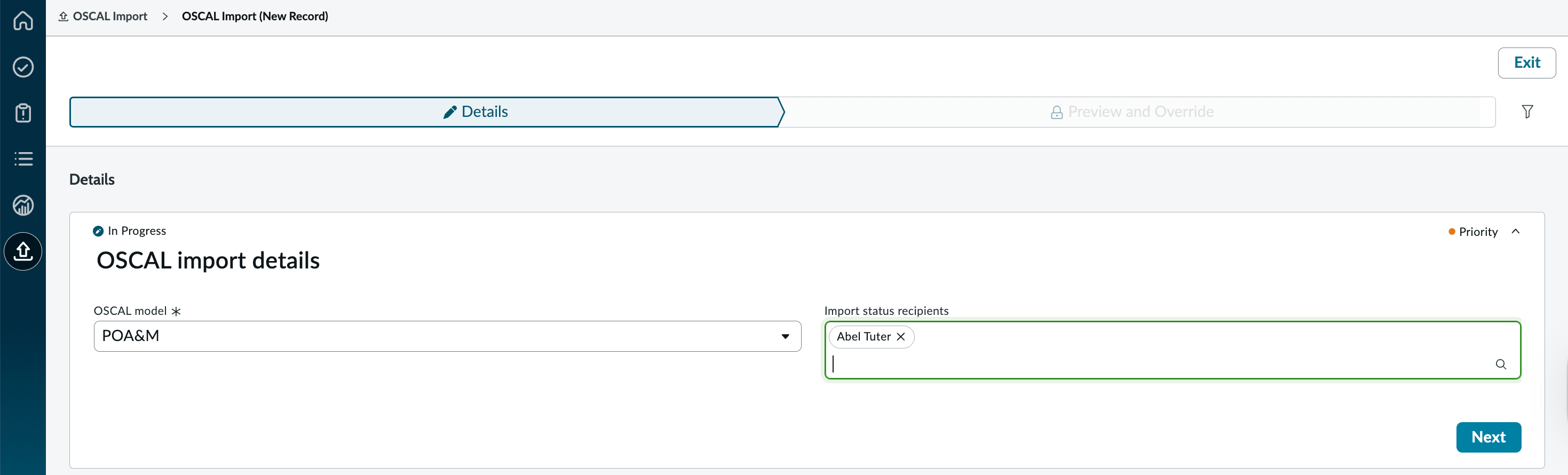 OSCAL import POA&M details tab.