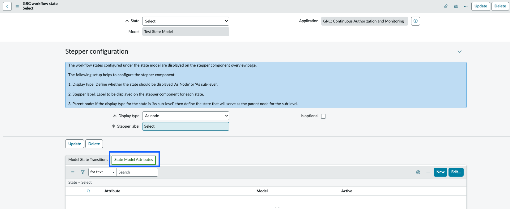 State model attributes tab.