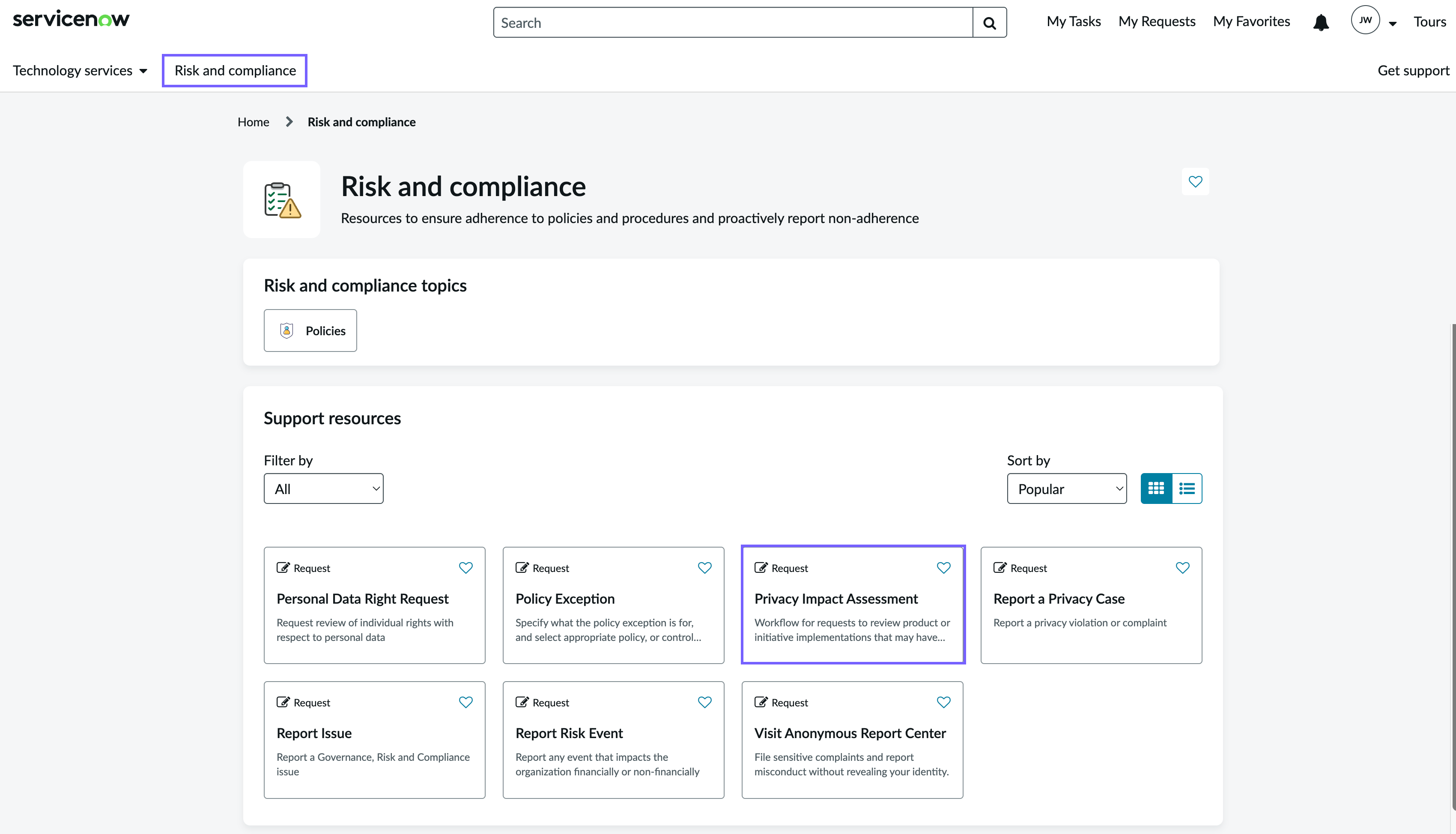 Create privacy impact assessment from the employee center.