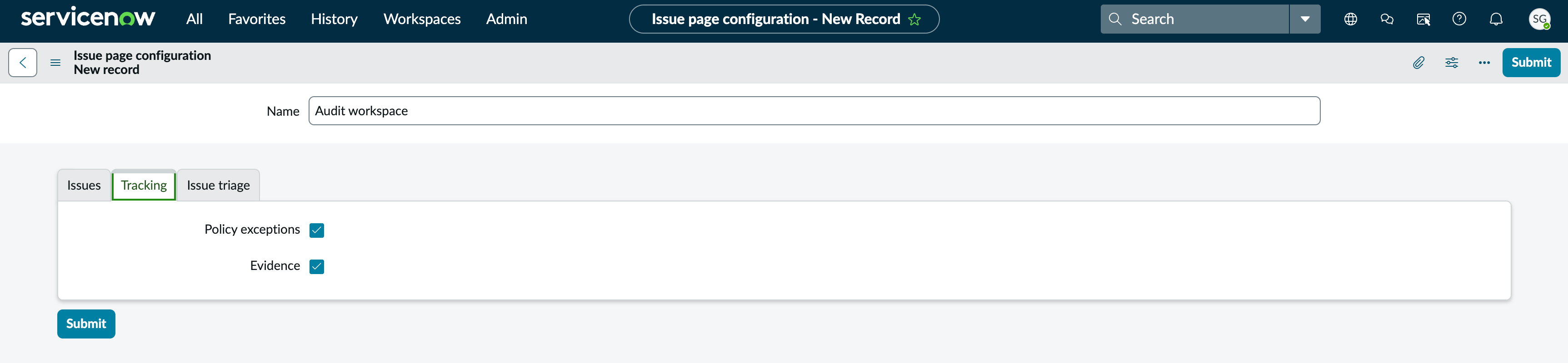 Issue page configuration tabs