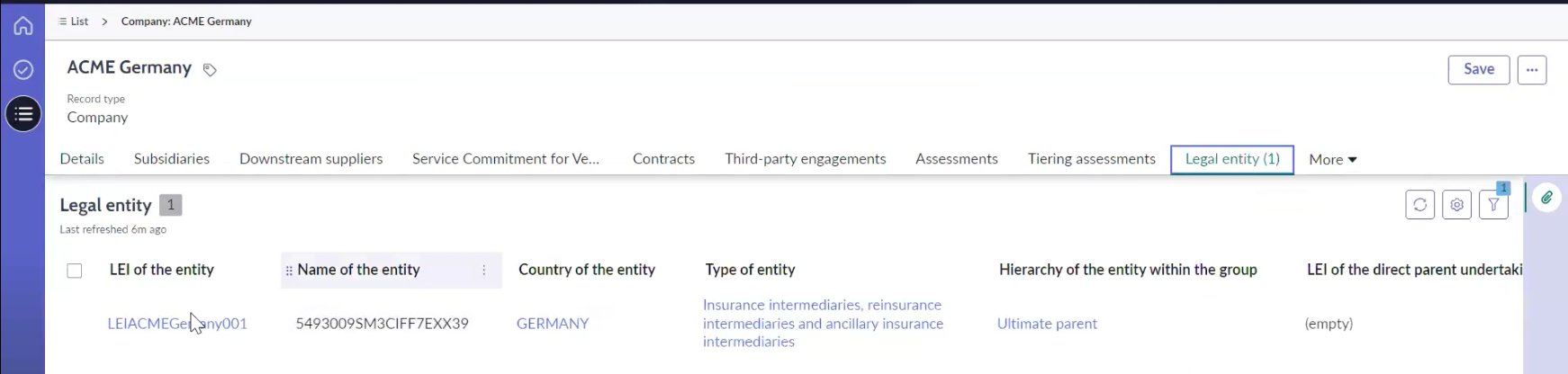 Legal entity tab.