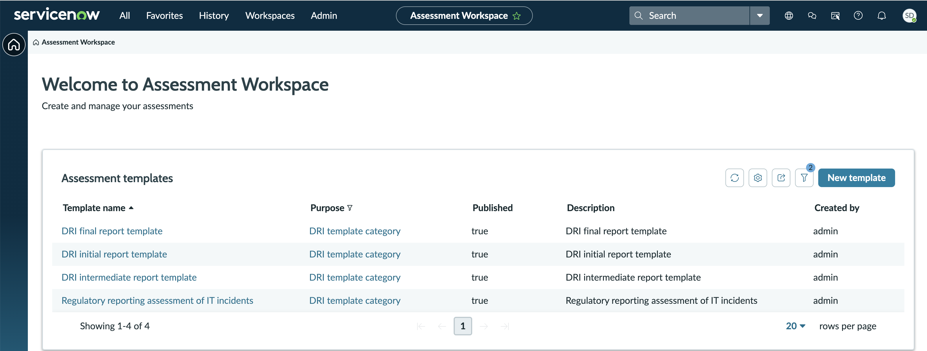Demo data in the Assessment Workspace.