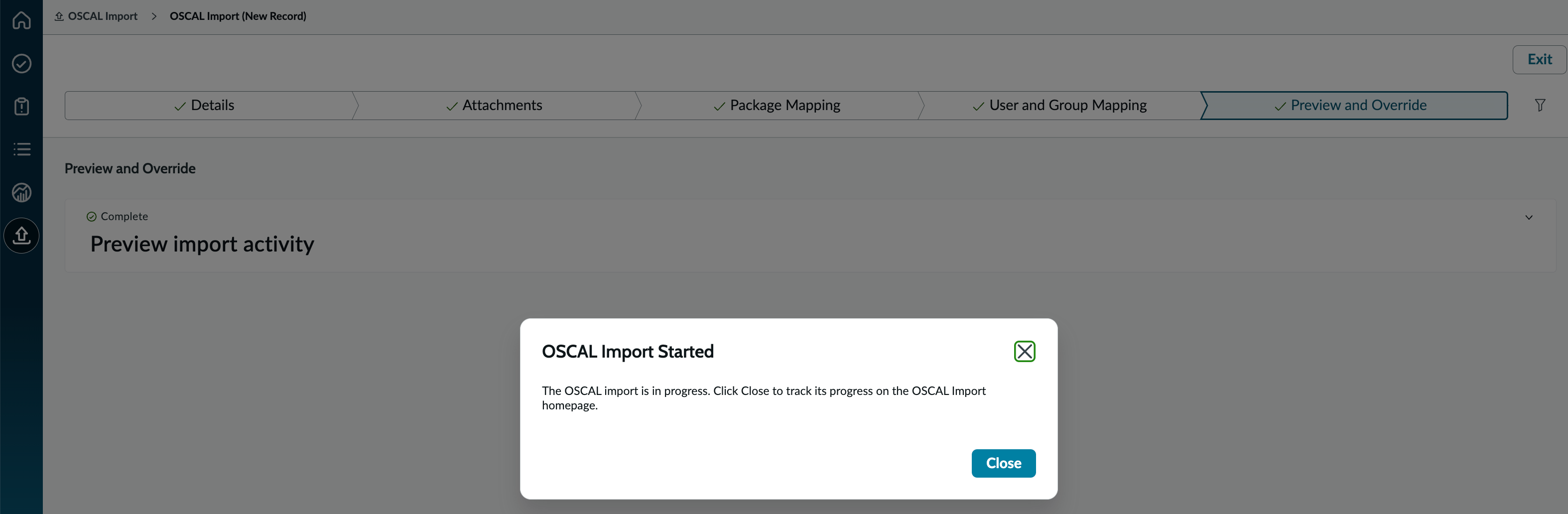 OSCAL import process begins.