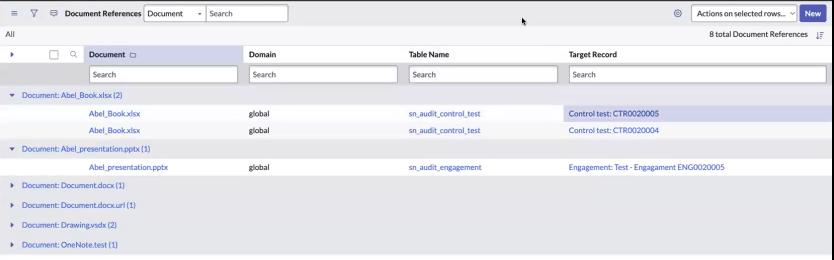 Document reference table.