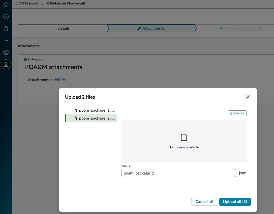 Uploading POA&M json file.