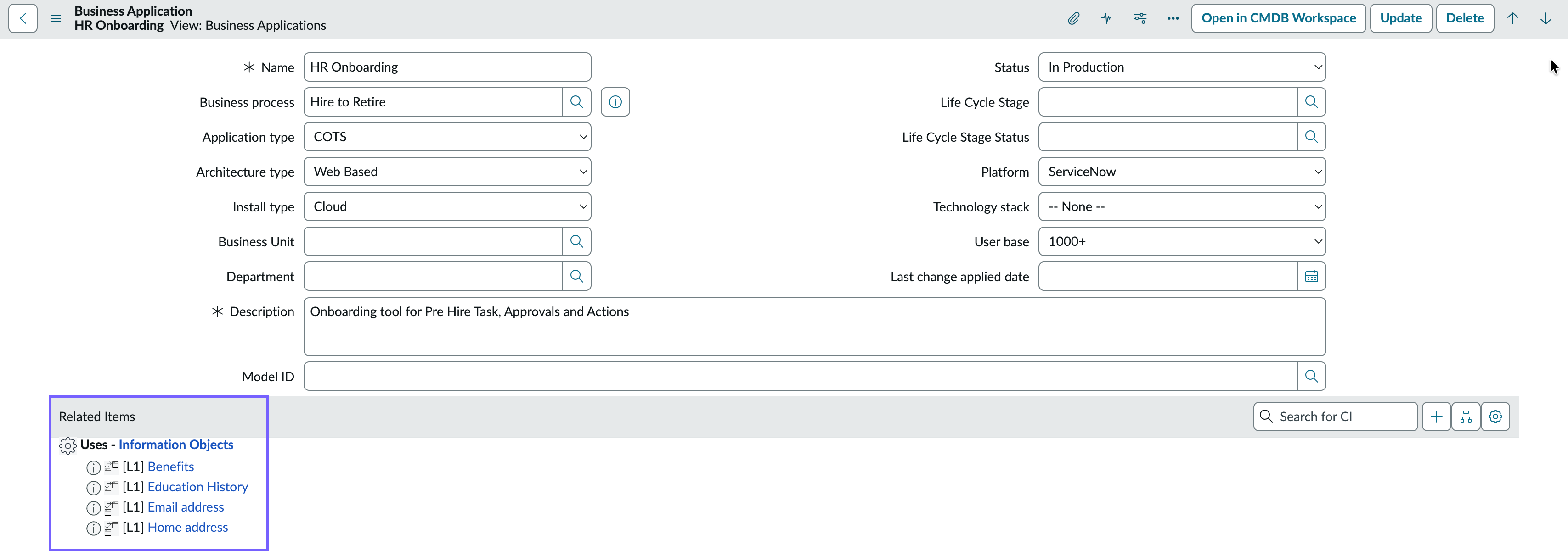 Business process with information objects associated with it.