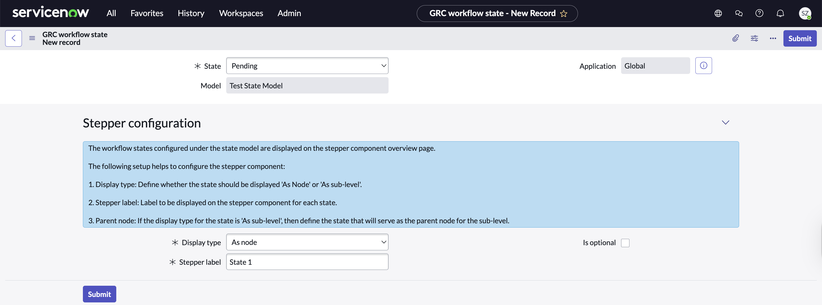 Workflow states fields.