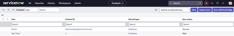 Contacts in the list view.