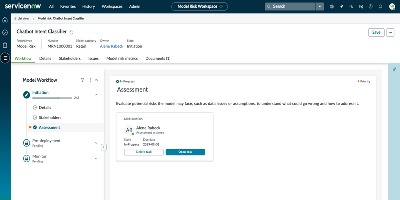 This image shows the model risk task in the Model Risk record.