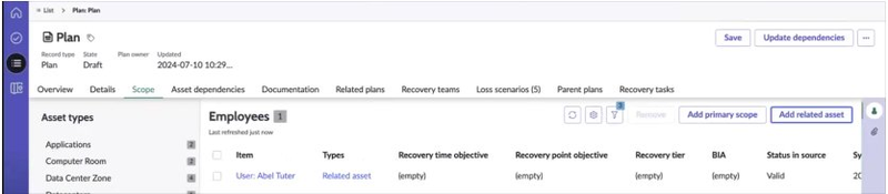 Related asset scope tab.