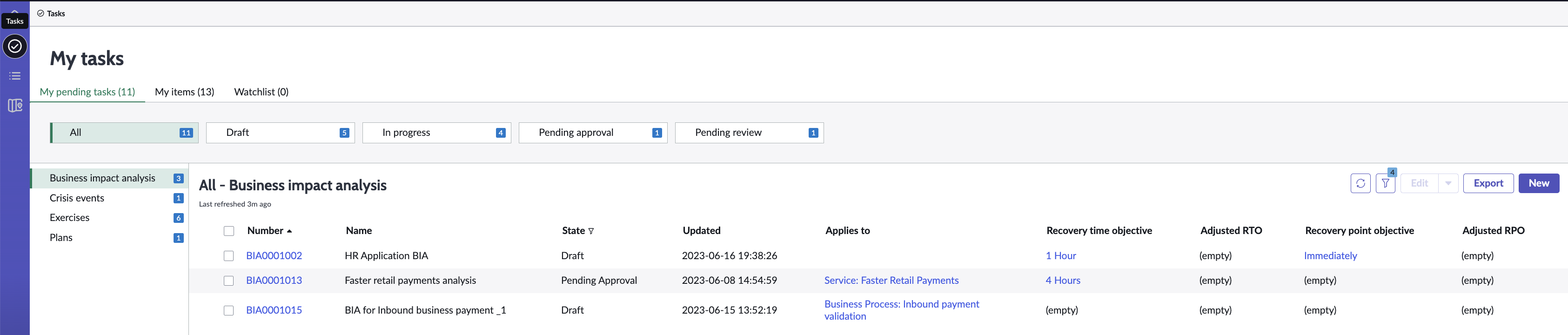 My tasks page.