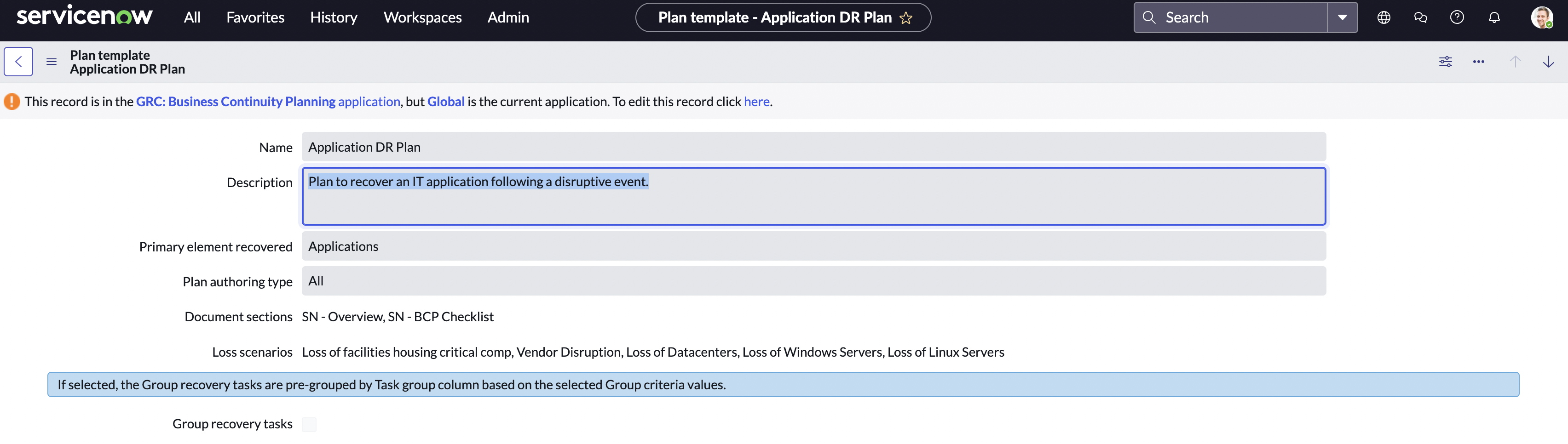 Application DR Plan template.