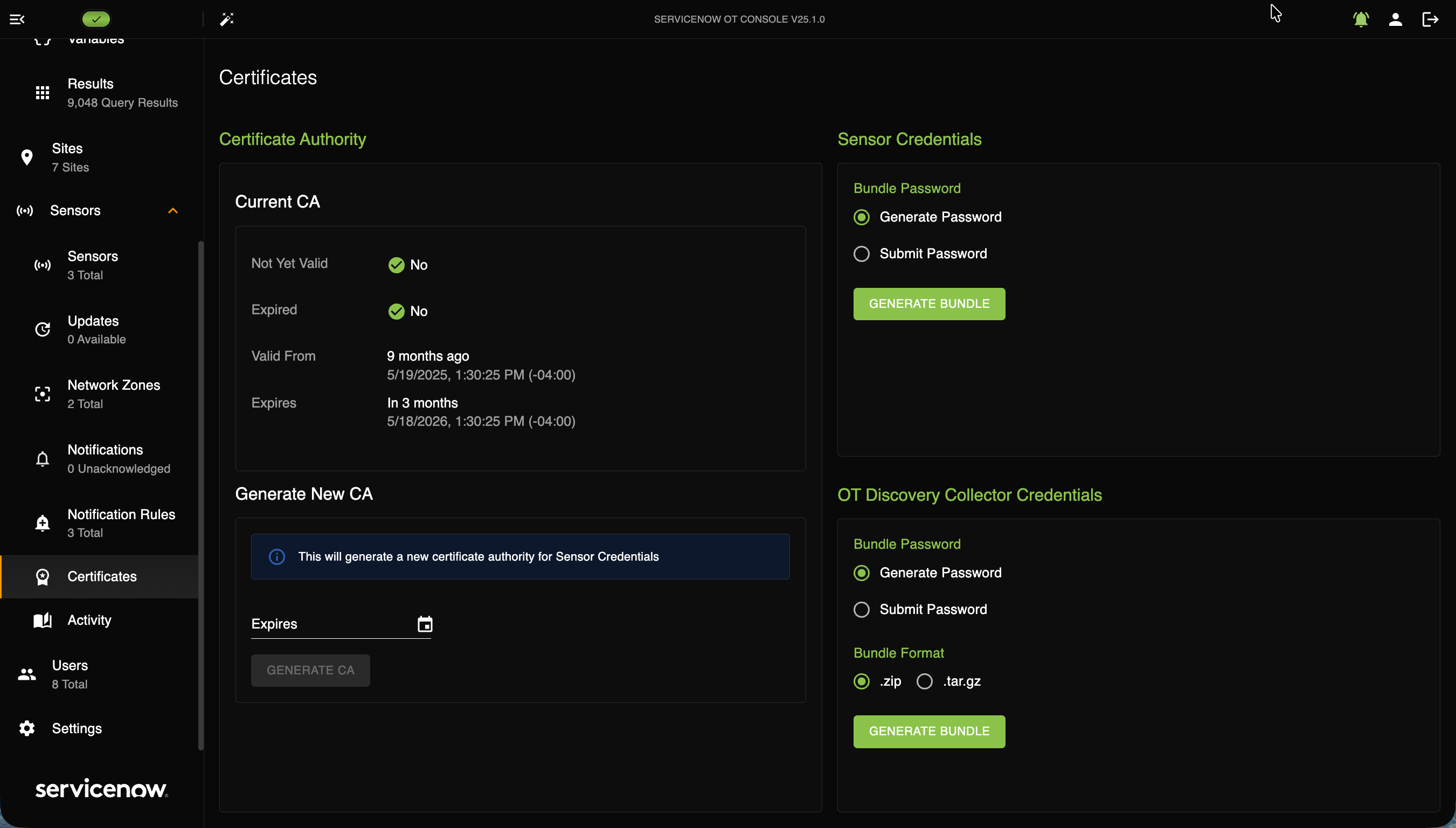 Certificates page