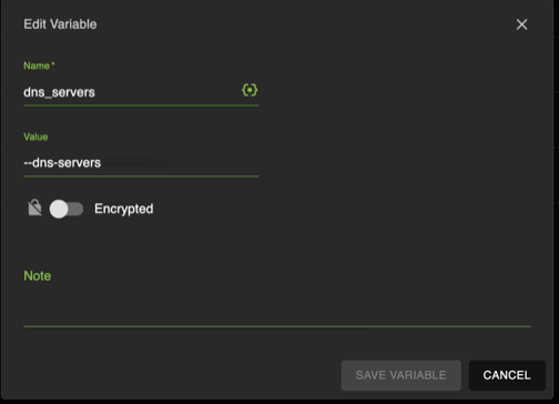 Edit variable window