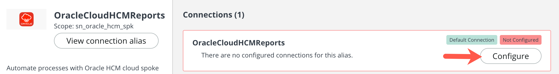 Oracle HCM Cloud Report 接続レコードの [構成] ボタン