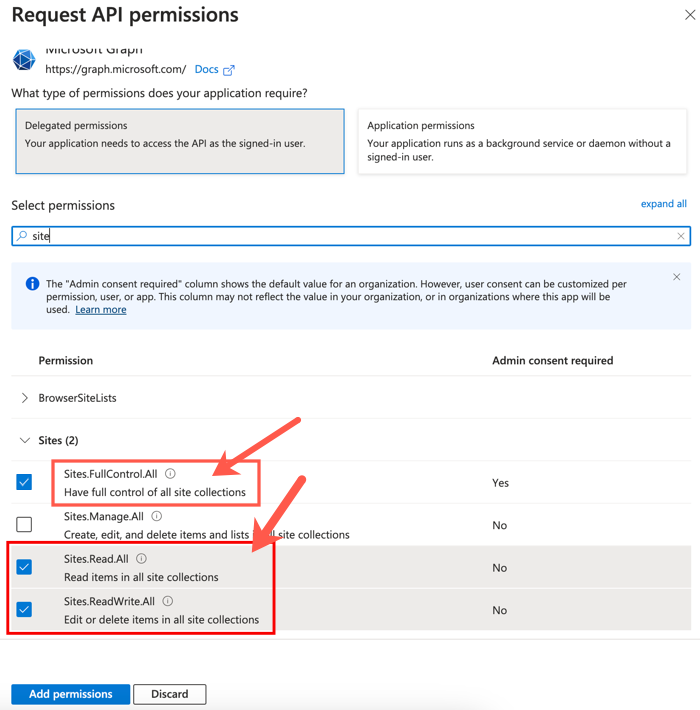 Microsoft SharePoint Online スポーク Graph Site 権限