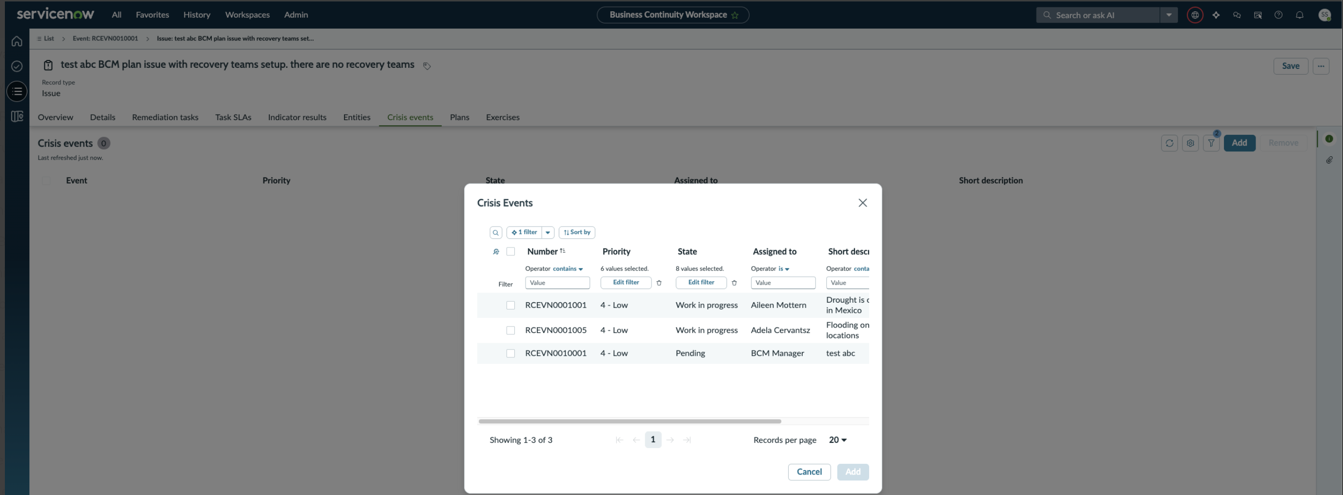 Add or create an issue from a crisis event