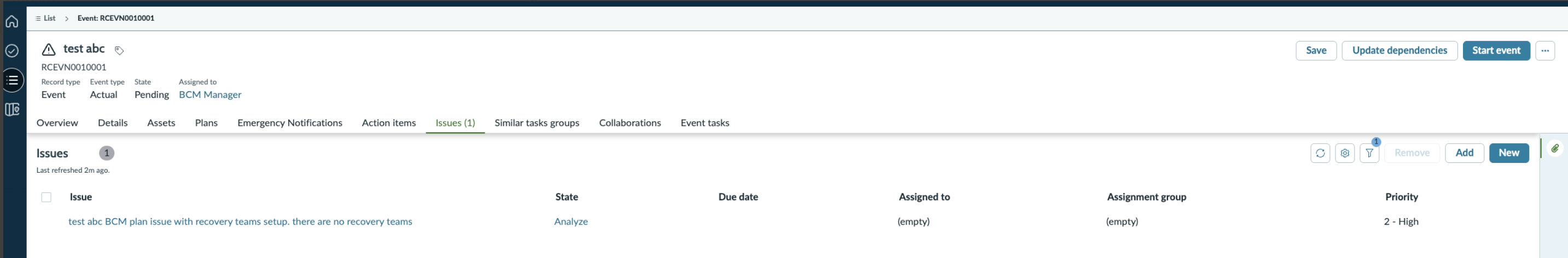 Add or create an issue from a crisis event