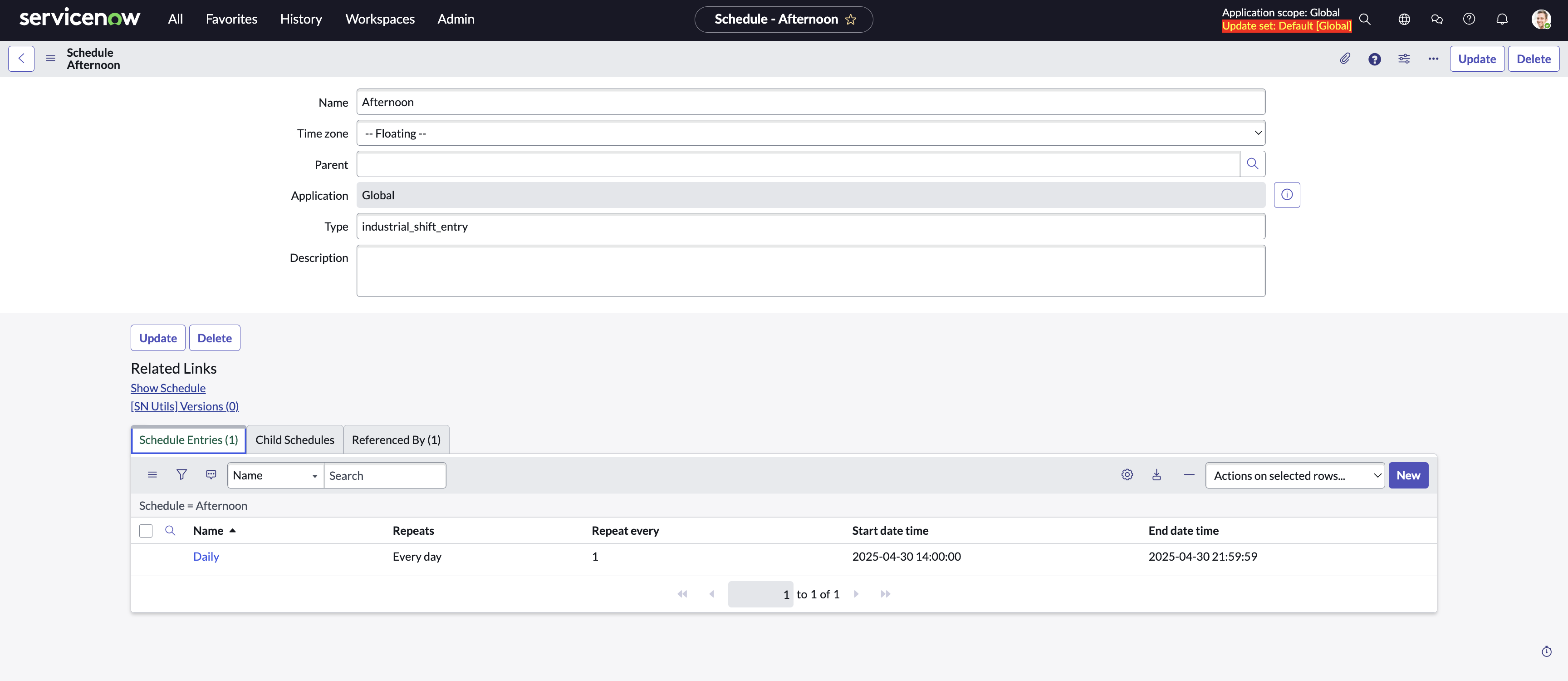Afternoon shift configured