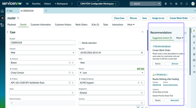 Recommended Actions dashboard that shows machine learning.