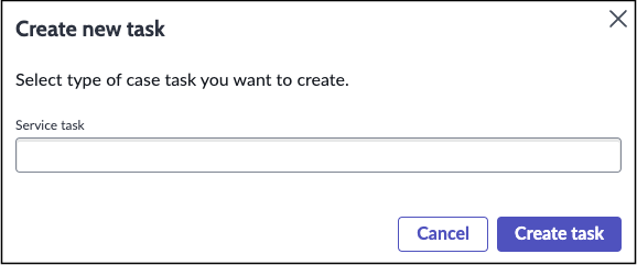 Case task type selector with a Service task field that you can use to select a case task service