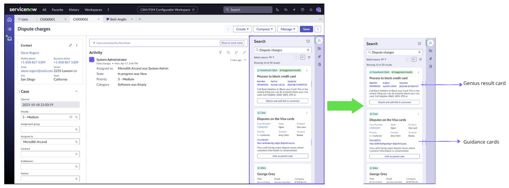 Case record view with recommended actions in the contextual side panel with Guidance and Decision trees as recommendations with relevant resources and input