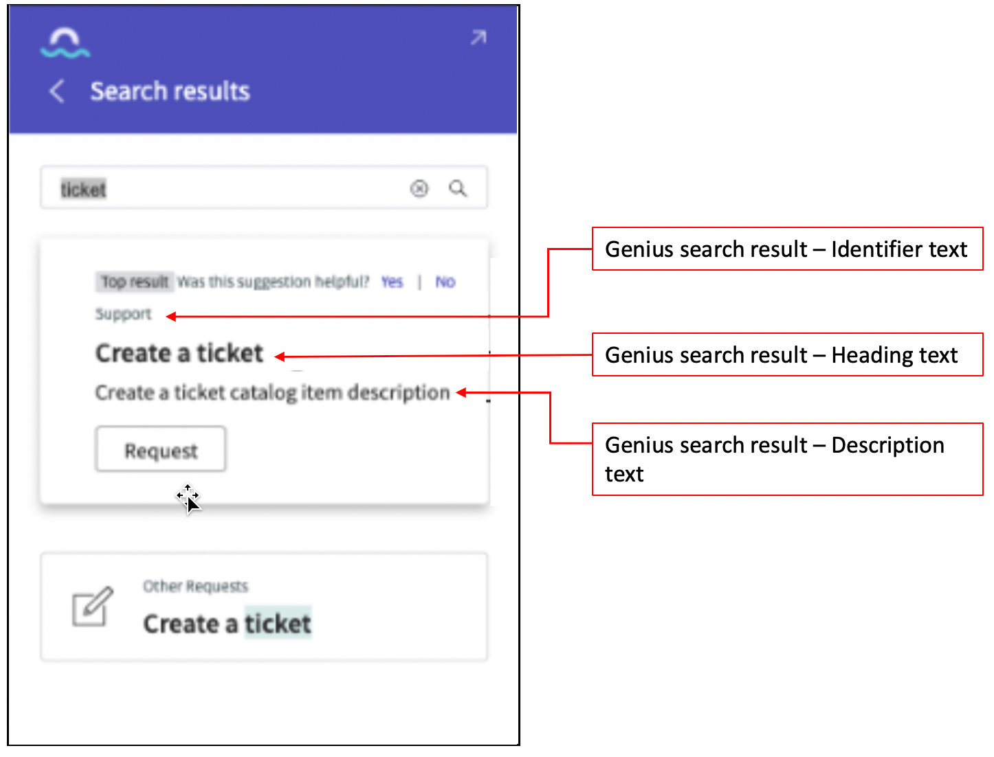 Genius search result with automatic font size adjustment for identifier text, heading text, and description text.