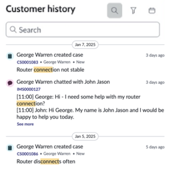 Customer History search bar