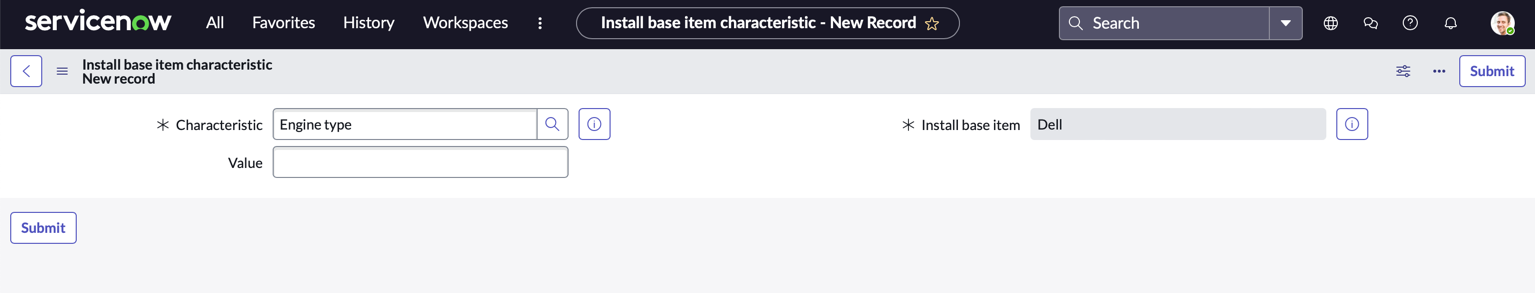 Value field that is based on the selected characteristic string.