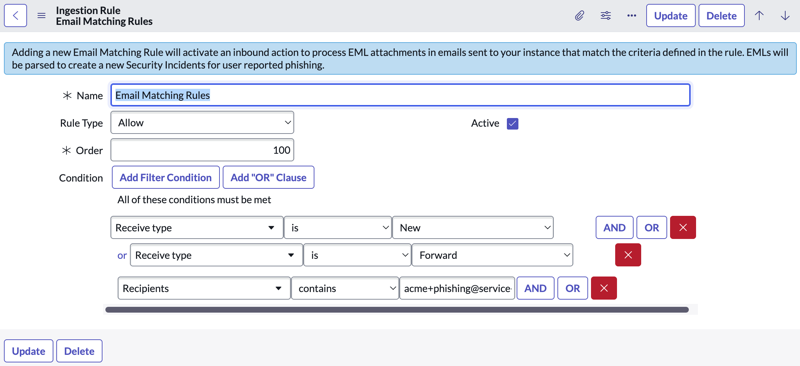 Email matching rule