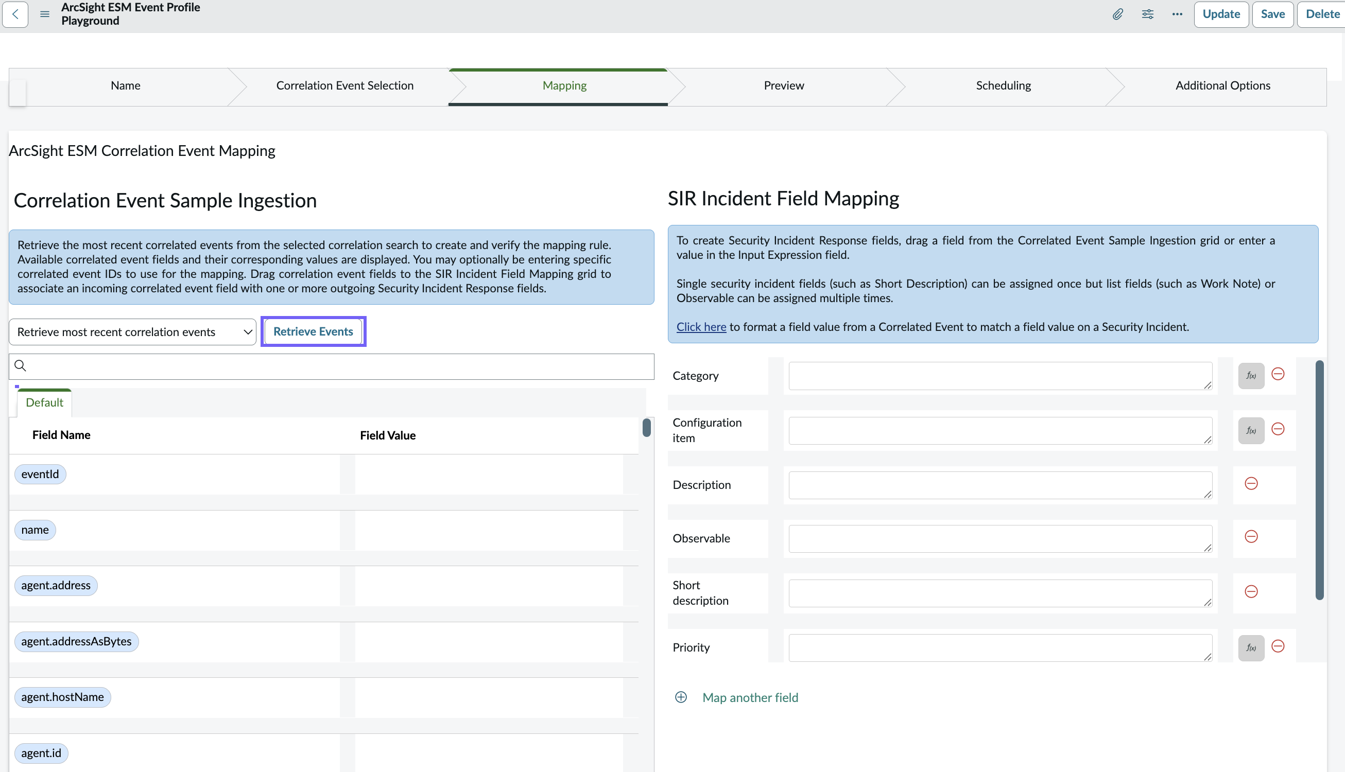 ArcSight ESM: Create Profile: Default Map