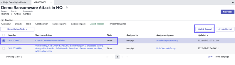 Unlink Record remediation task.