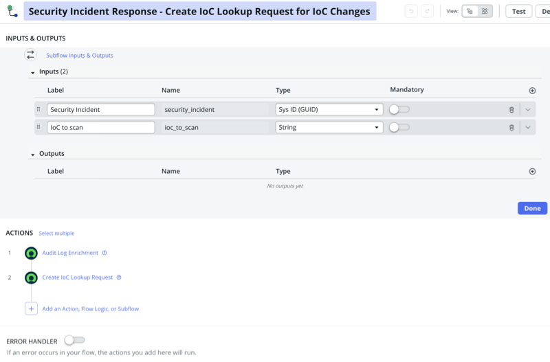 Security Incident Response - Create Lookup Request for IoC Changes workflow diagram