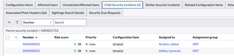 Viewing a Child security incident