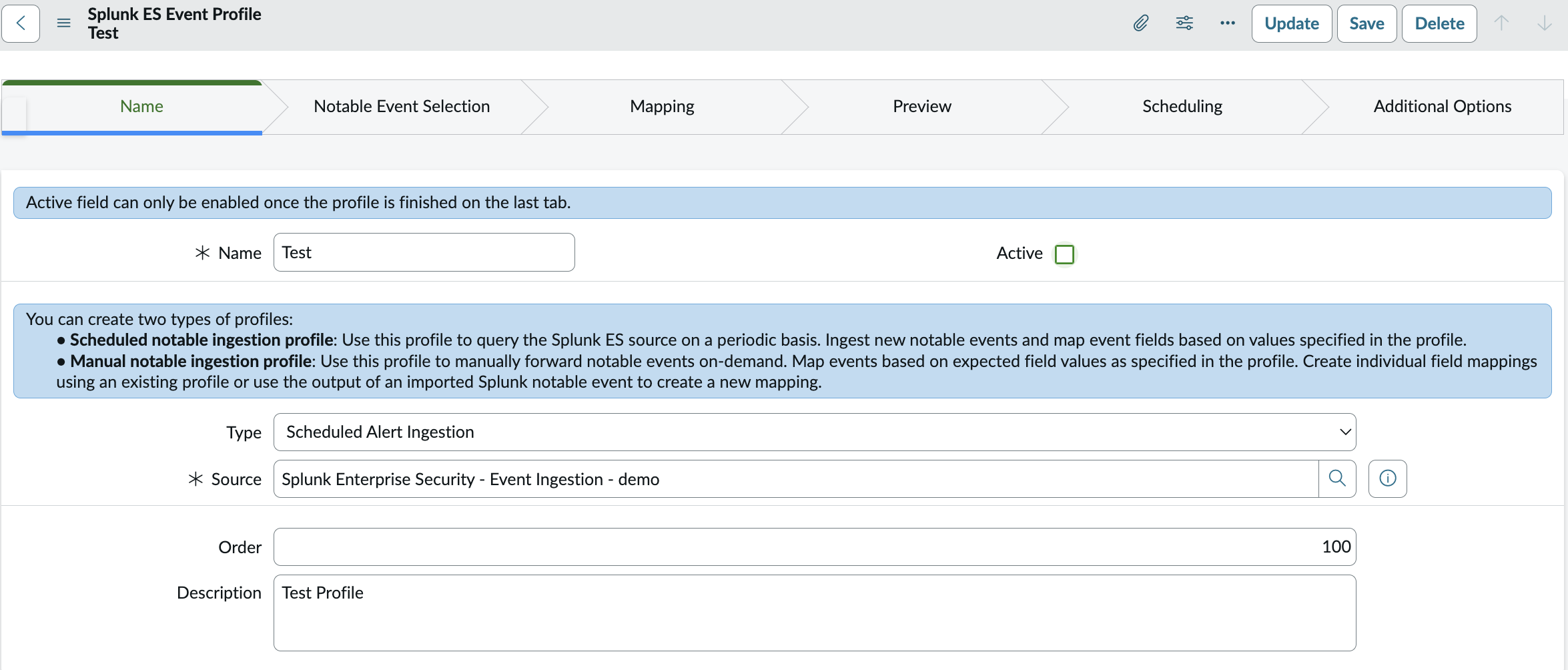 Splunk ES Event Profile